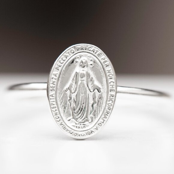 Holy Virgin Mary Miraculous Ring, 925 Sterling Silver Religious Ring Stamped 925 - Picture 1 of 9